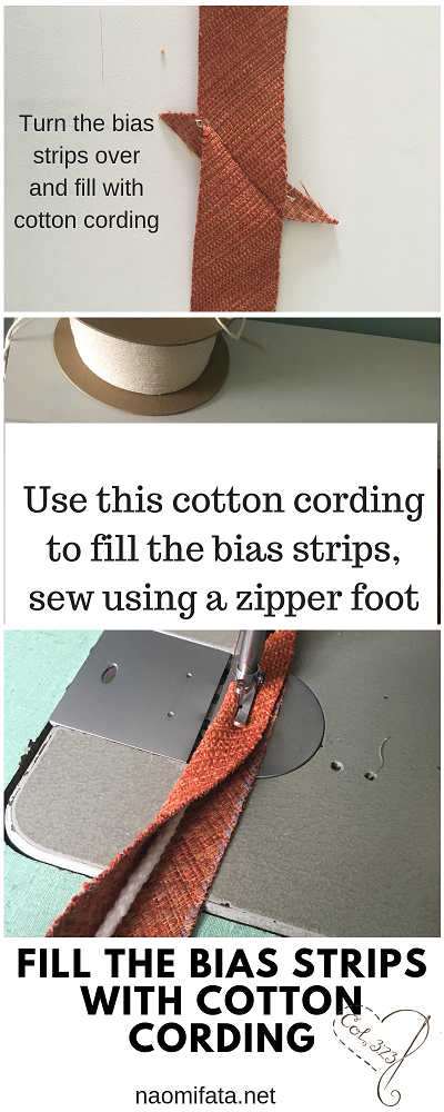 Bias strips are needed to sew welting for the pillow trim