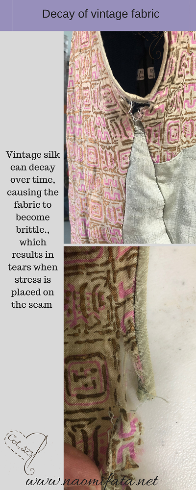 Vintage clothing repiar by stabilizing the fabric