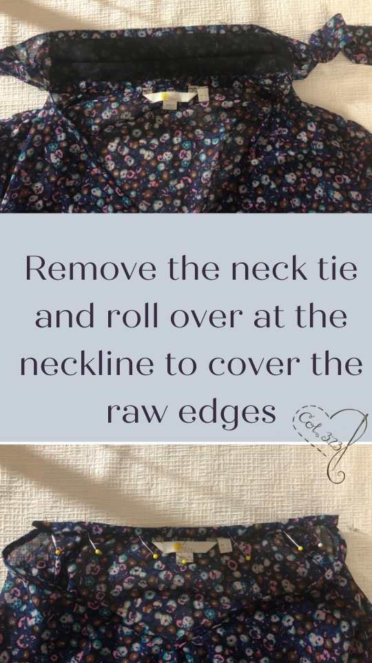 Alter the blouse by removing the necktie piece.